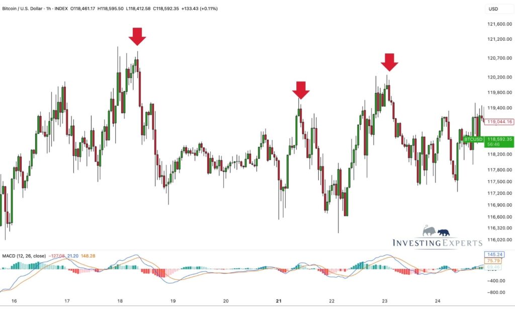 Beispiel Bitcoin (BTC/USD) - Bearish Engulfing im Hype