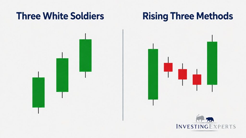Three White Soldiers vs. Rising Three Methods im Vergleich.