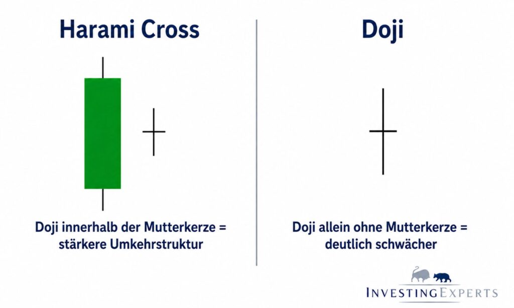 Vergleich von Harami Cross und Doji als Candlestick-Formationen