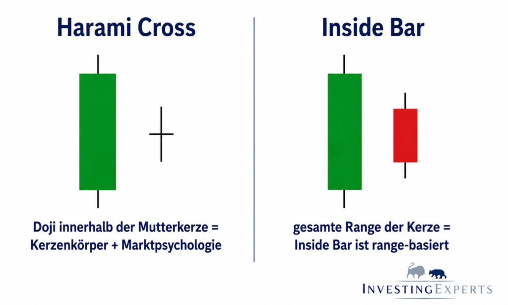 Vergleich von Harami Cross und Inside Bar anhand ihrer Kerzenstruktur