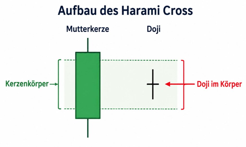 Aufbau des Harami Cross mit Mutterkerze und Doji