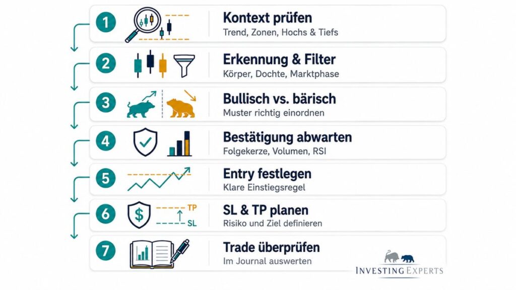 Ablaufdiagramm: Vom Erkennen der Kerze bis zum Trade-Management