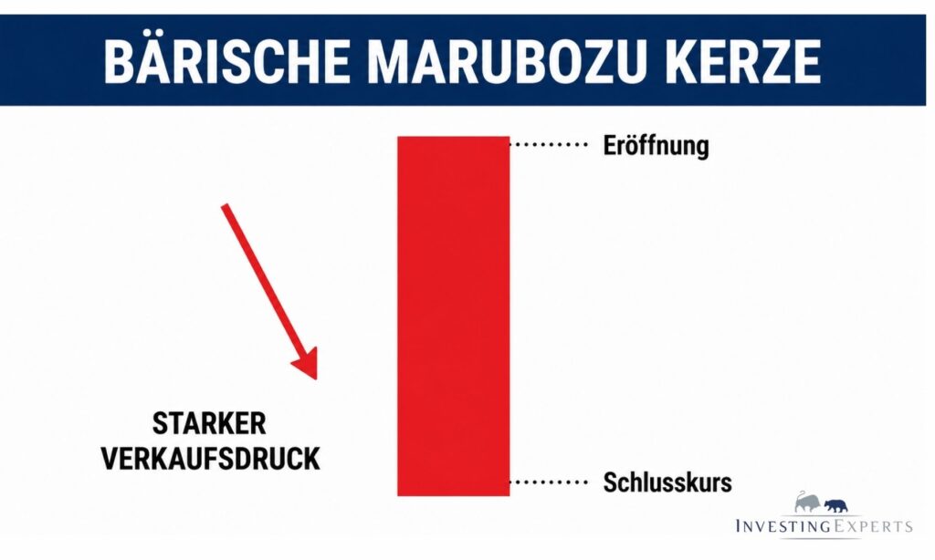 Bärische Marubozu Kerze ohne Schatten mit Eröffnung am Hoch und Schluss am Tief