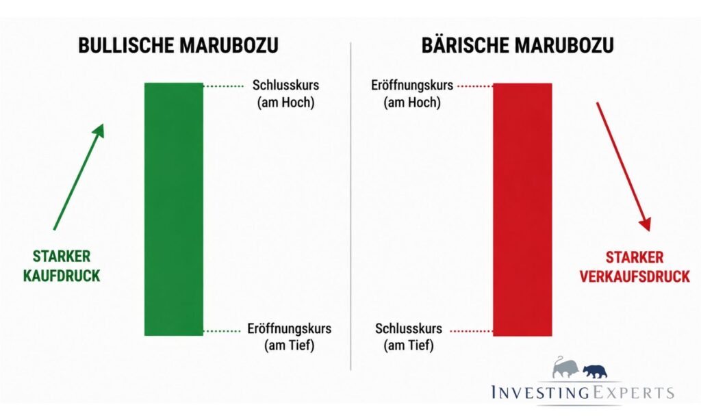 Vergleich bullische und bärische Marubozu Kerzen