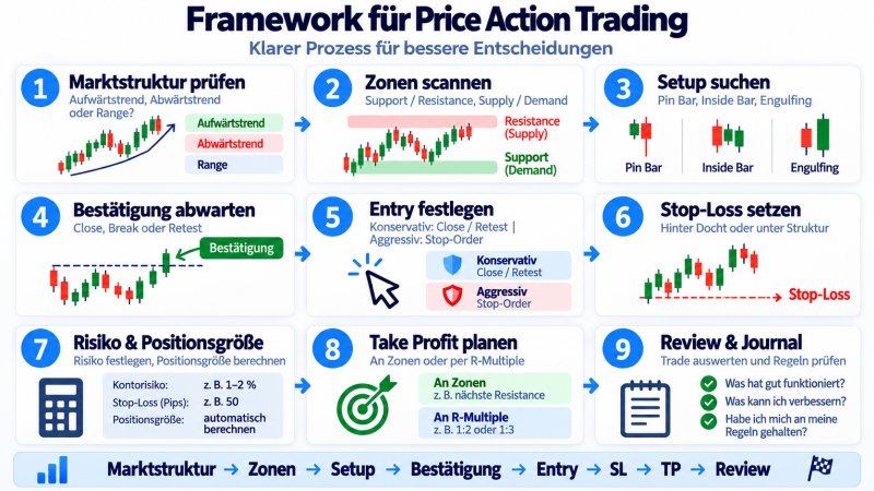 Prozessdiagramm vom Zonen-Scan bis zu Entry/SL/TP für Price Action